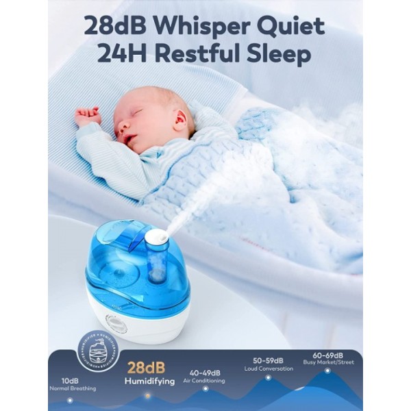 ARIBIO Humidifiers, 2.2L Humidifier for Bedroom Baby Room, Air with 10H Continuous Use & Auto-Off, Humidifiers Quiet Operation 360° Rotation Nozzle, Wide Mouth, Office/Home, Blue and White